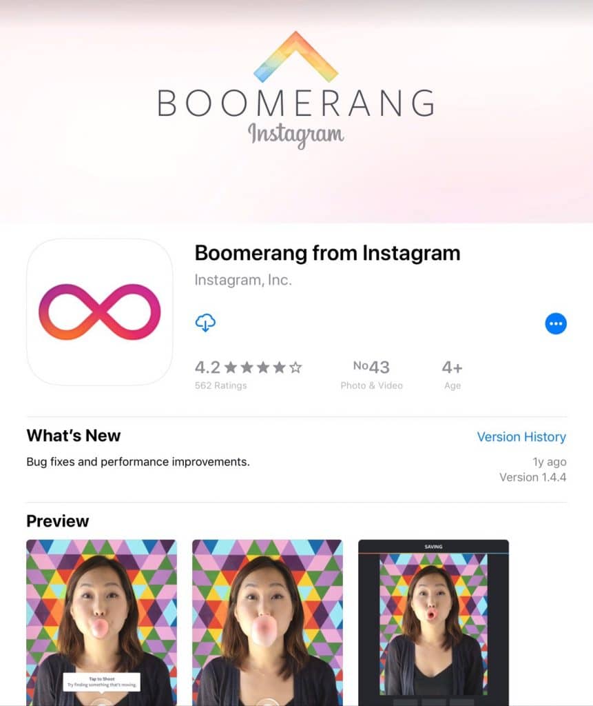 โปรแกรมตัดต่อวิดีโอบนมือถือ Boomerang